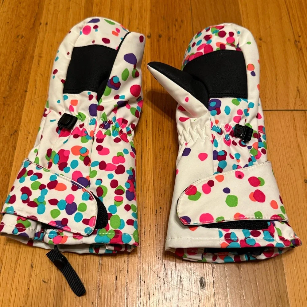 Spyder Girls White Confetti Print Bitsy Cubby Mittens
